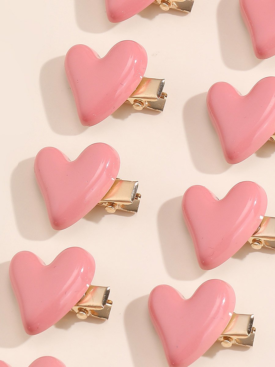 Pack of 10 - Pink Heart Hair Clips