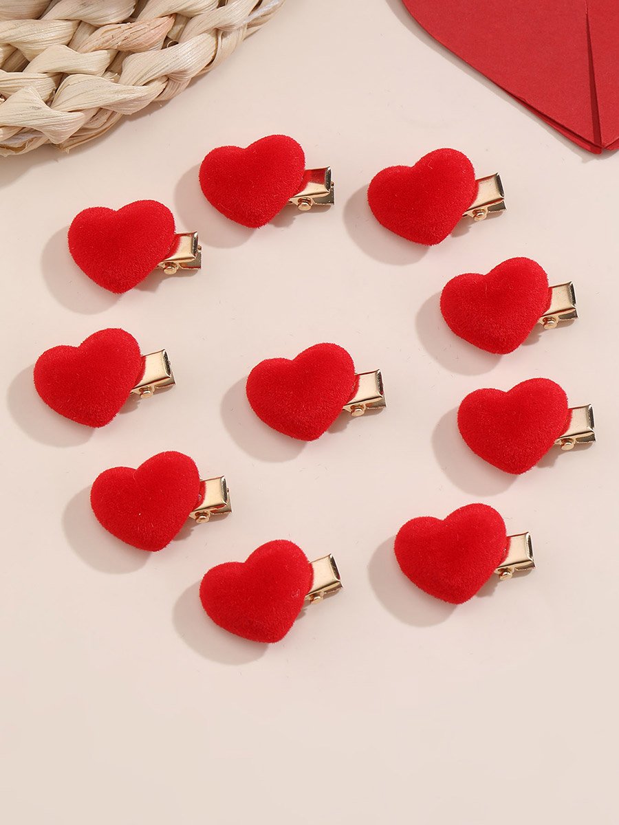 Pack of 10 - Red Heart Hair Clips