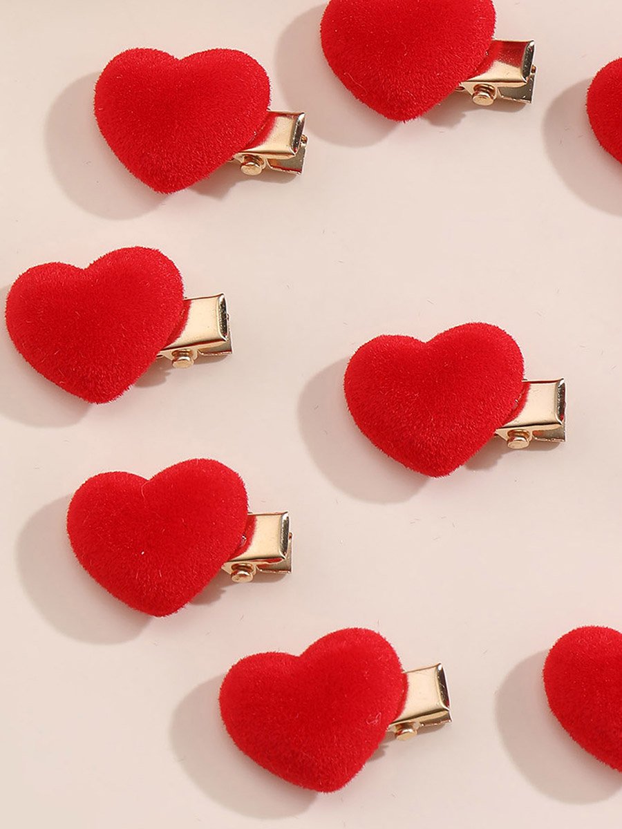 Pack of 10 - Red Heart Hair Clips