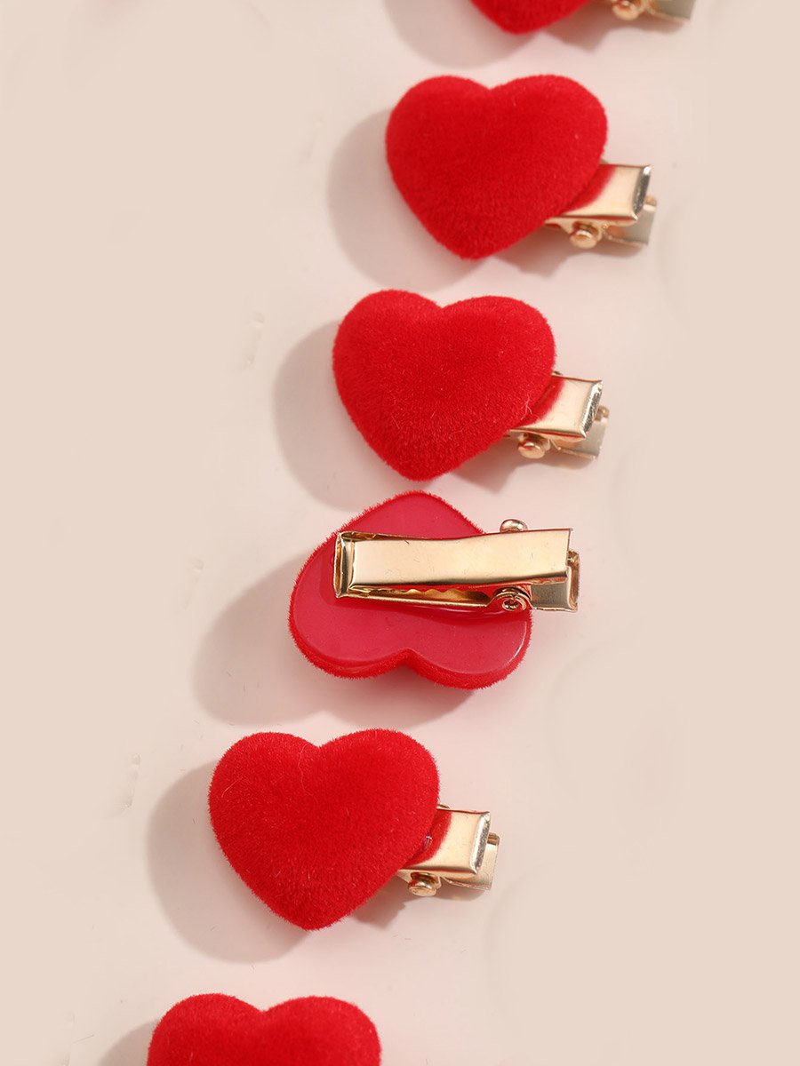 Pack of 10 - Red Heart Hair Clips