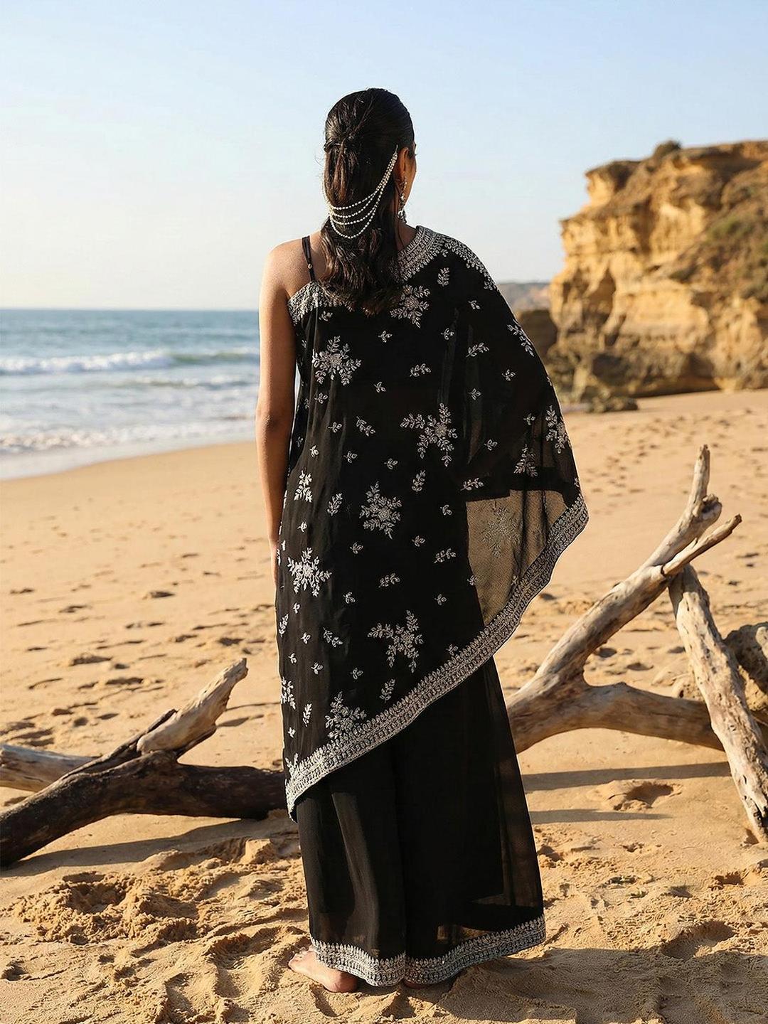 Embroidered One Shoulder Tunic and Trousers Co-Ords