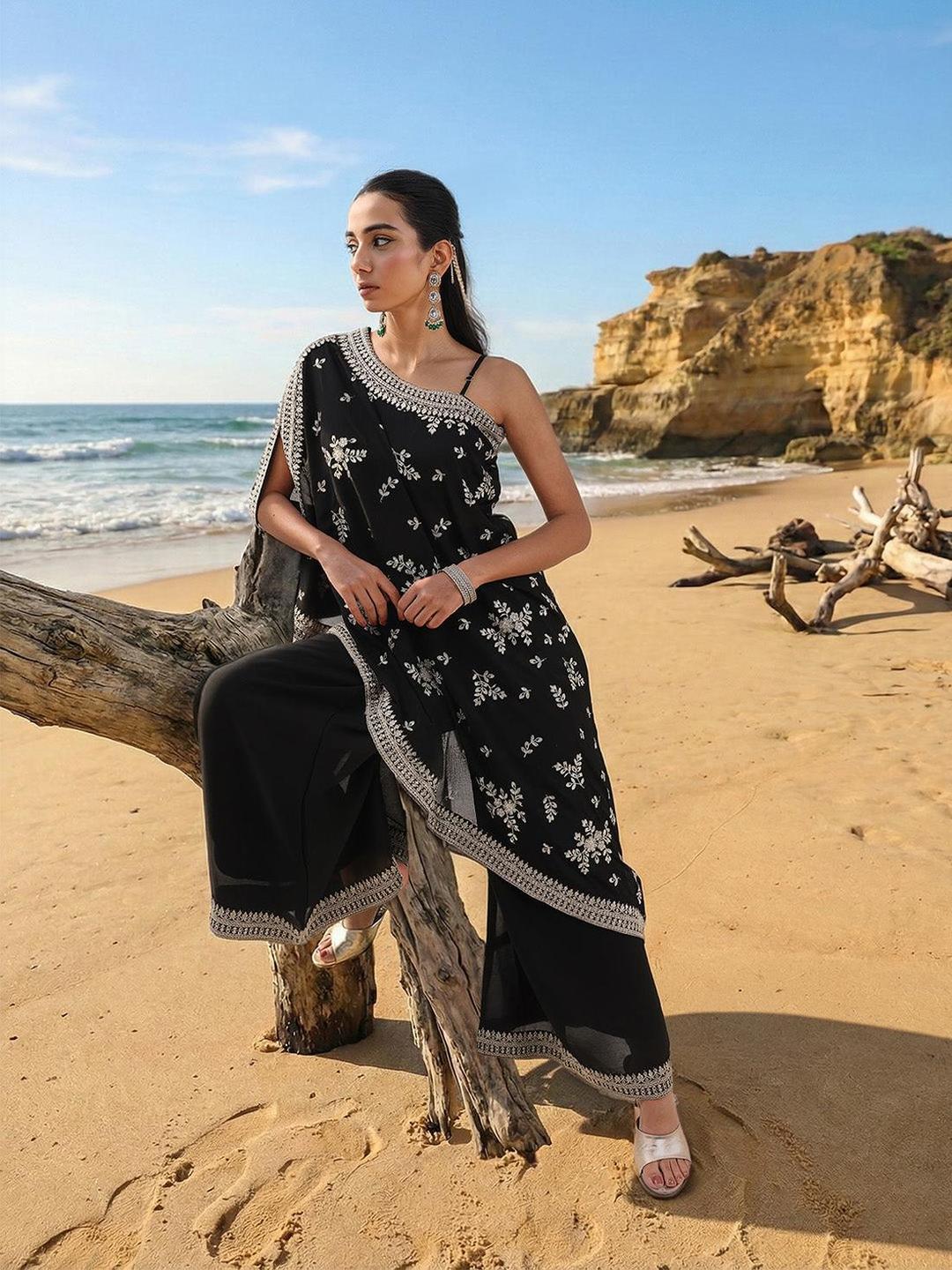 Embroidered One Shoulder Tunic and Trousers Co-Ords