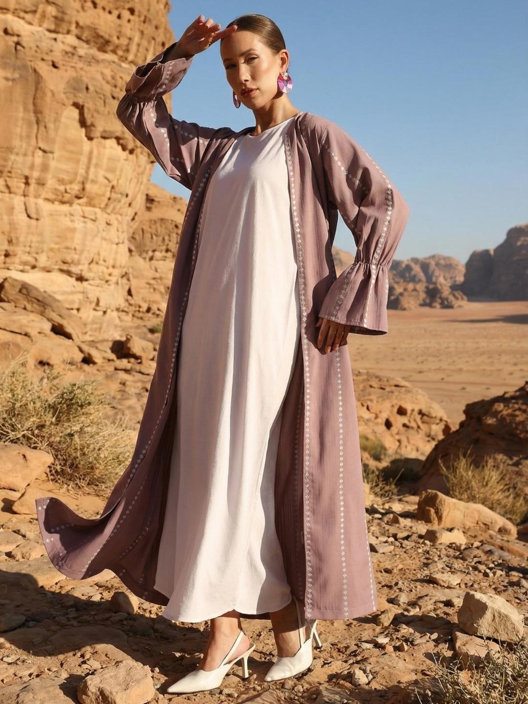 Pink Crinkle Cotton Relaxed Abaya with Hijab