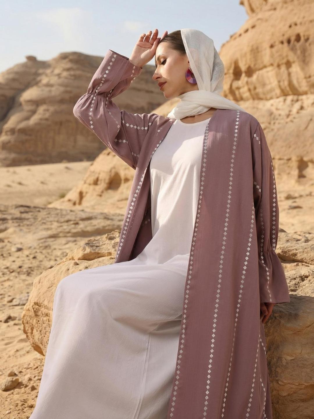 Pink Crinkle Cotton Relaxed Abaya with Hijab