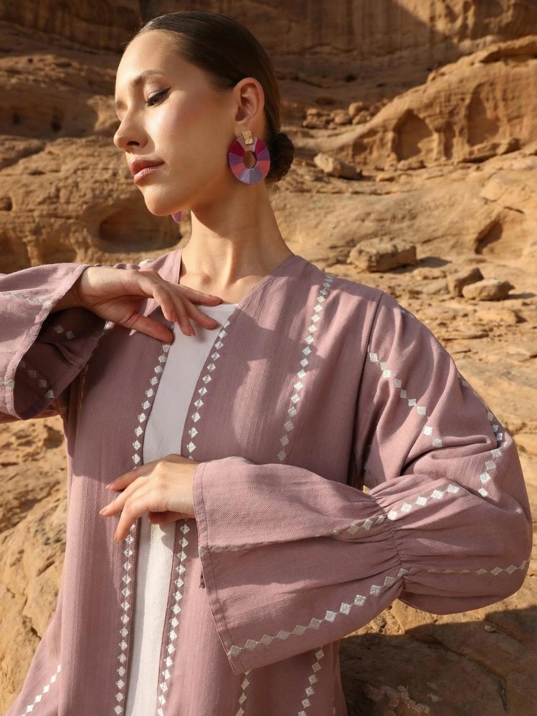 Pink Crinkle Cotton Relaxed Abaya with Hijab