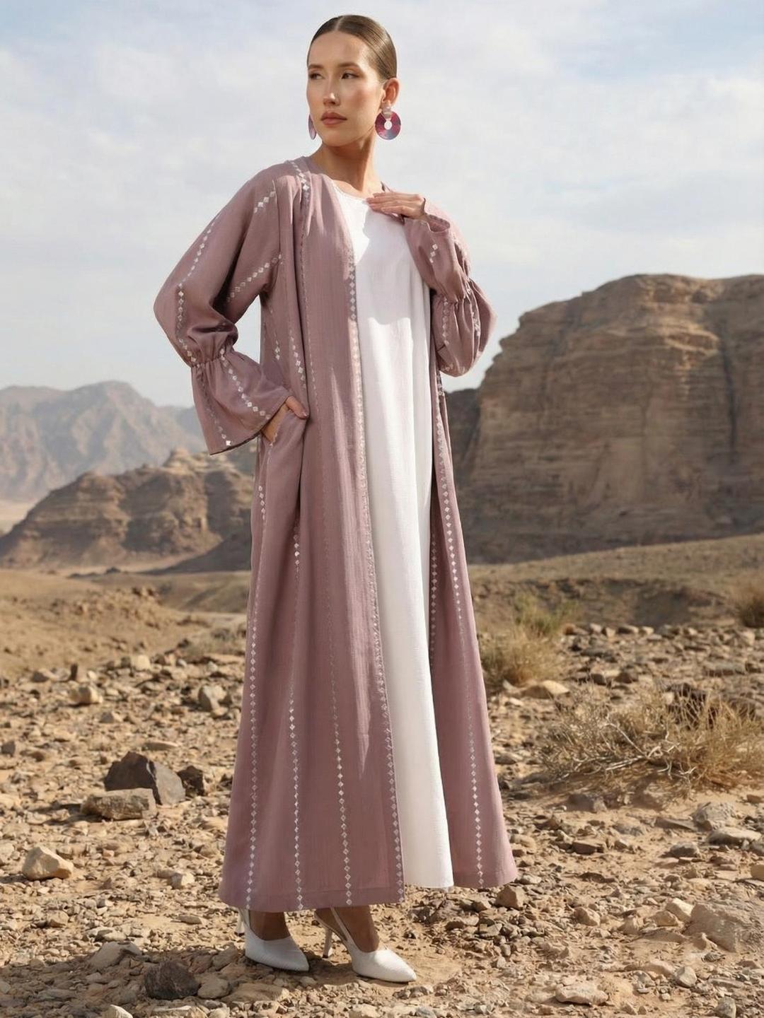 Pink Crinkle Cotton Relaxed Abaya with Hijab