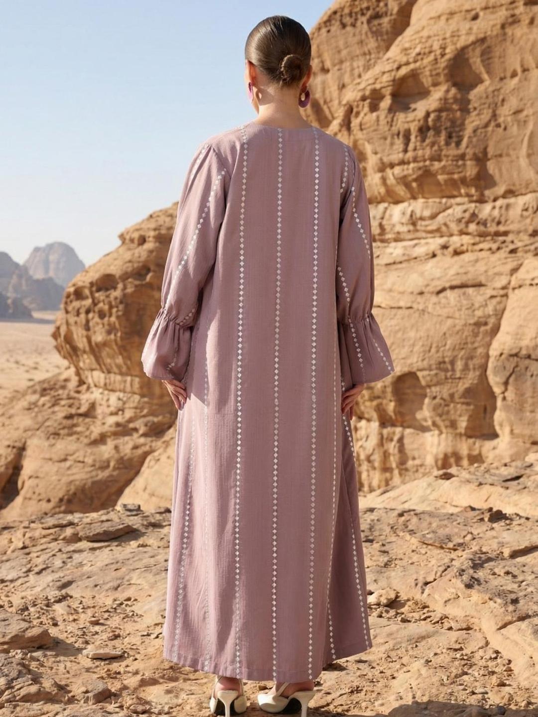 Pink Crinkle Cotton Relaxed Abaya with Hijab