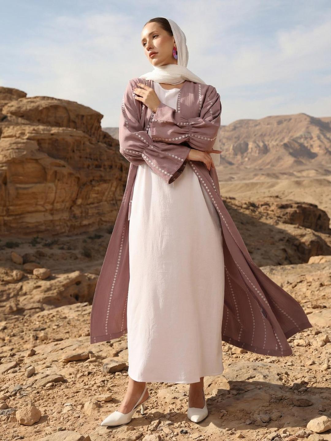 Pink Crinkle Cotton Relaxed Abaya with Hijab
