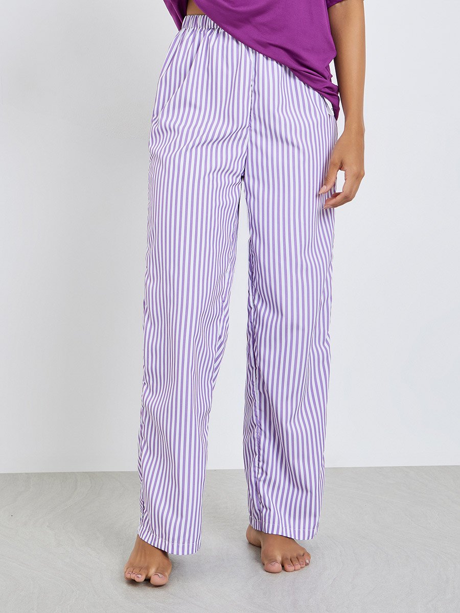 Solid Round Neck T-Shirt and Striped Pyjama Set