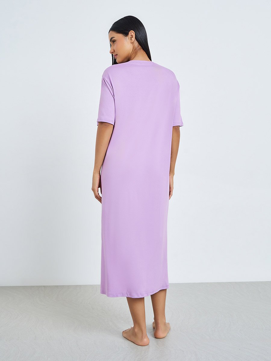 Purple Cat Heart Graphic Sleep T-Shirt Dress