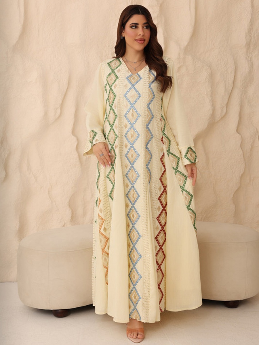 Samira Embroidered V Neck Jalabiya