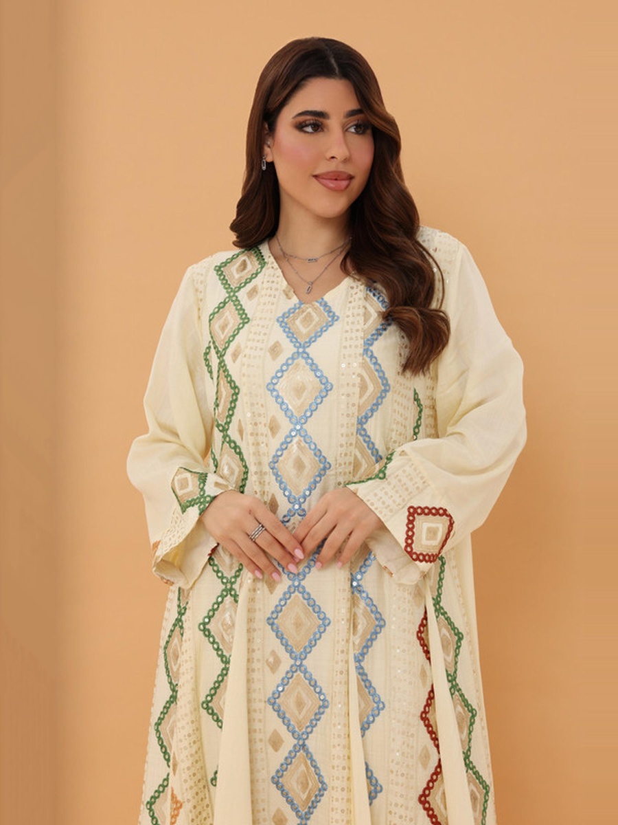 Samira Embroidered V Neck Jalabiya