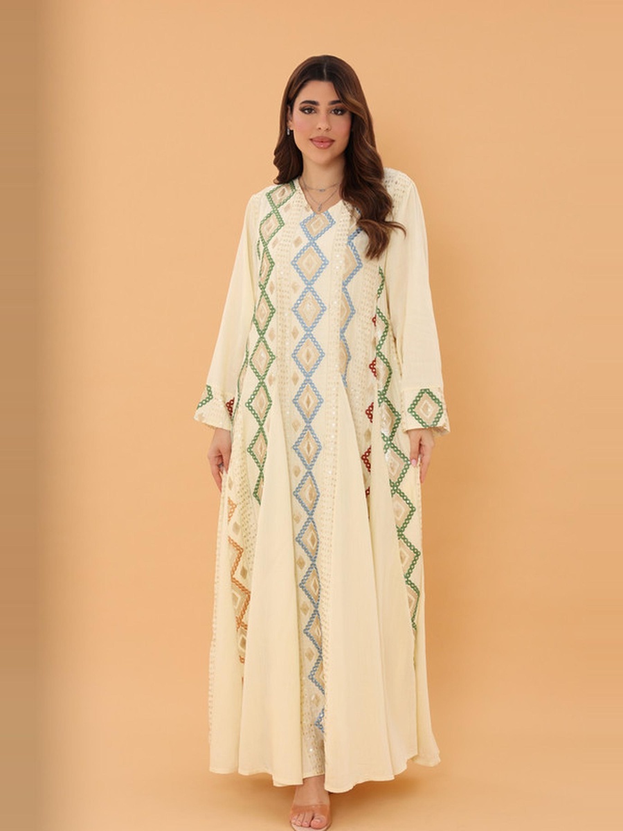 Samira Embroidered V Neck Jalabiya