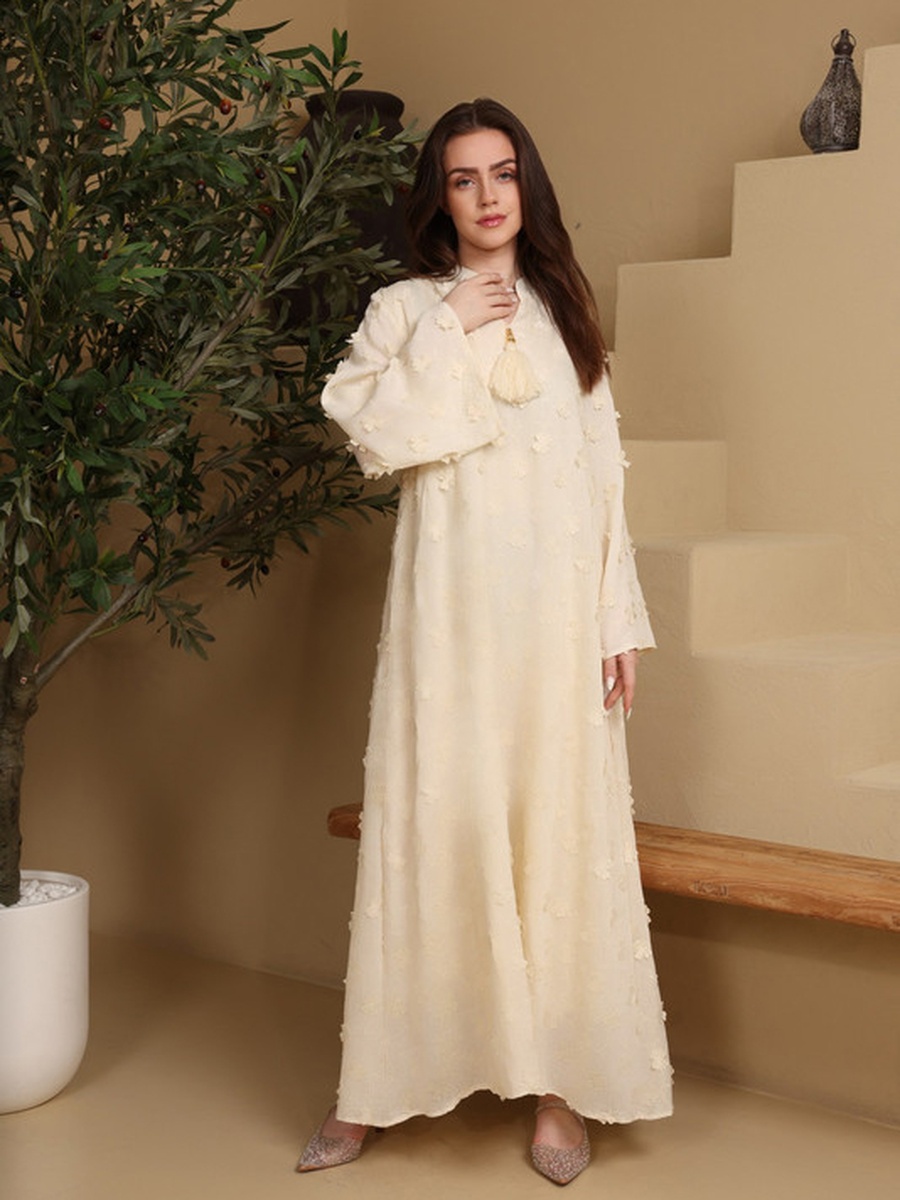 Floral Aura Tassel Detail Collared Jalabiya