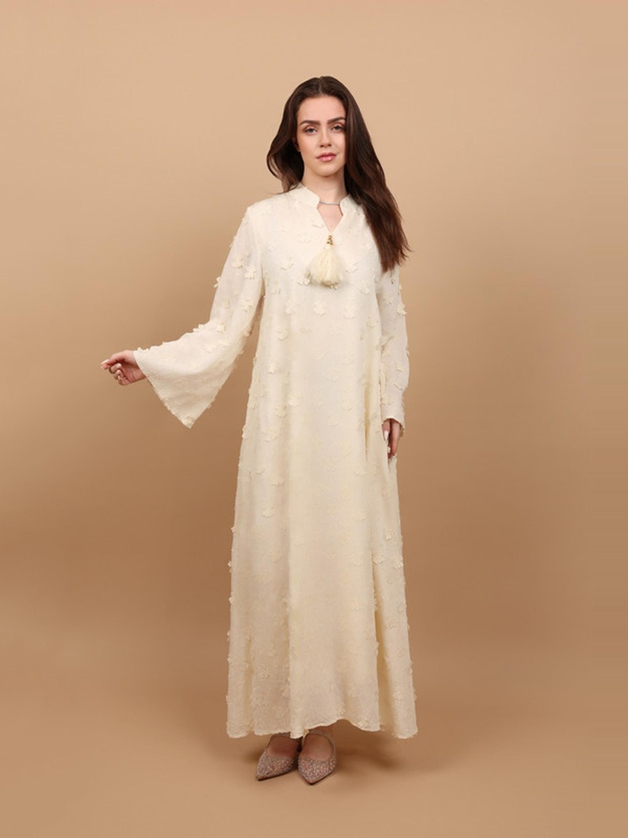 Floral Aura Tassel Detail Collared Jalabiya