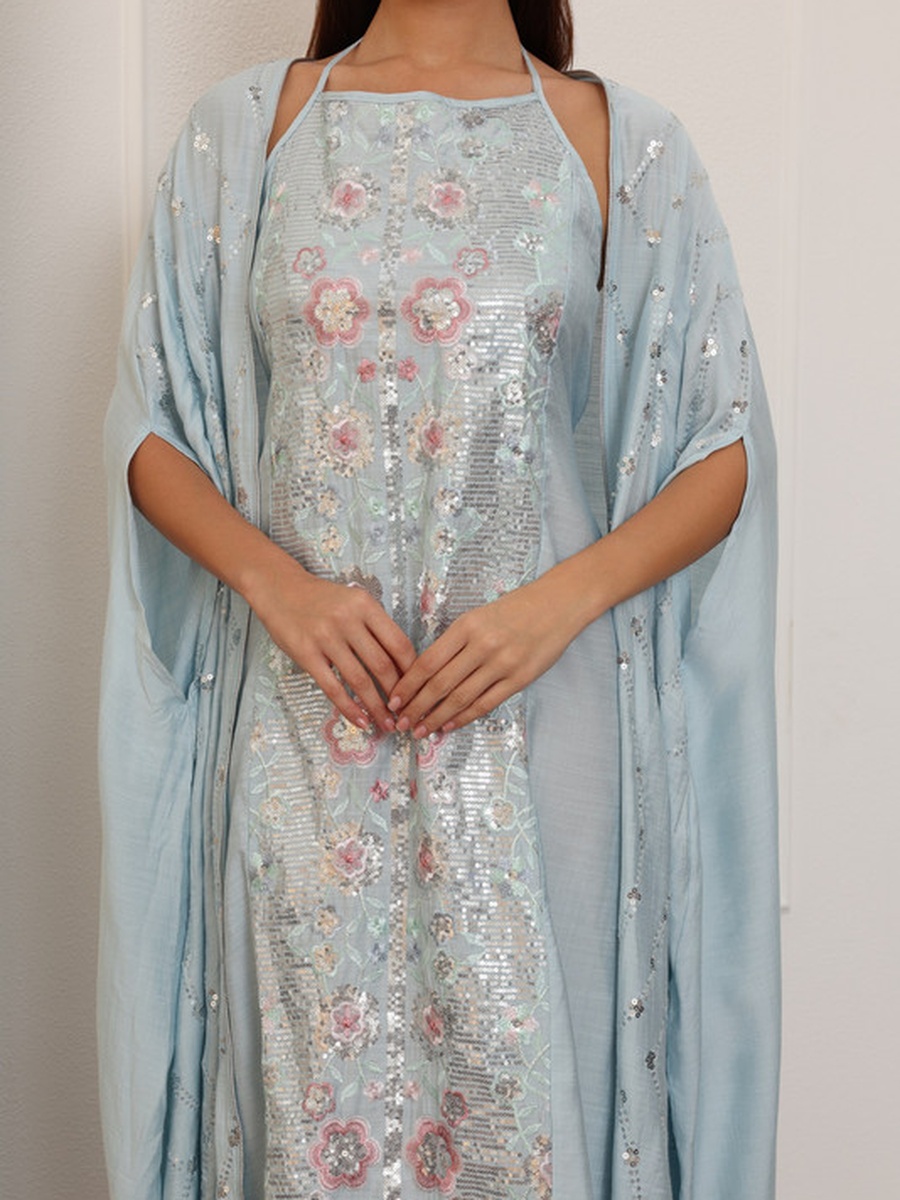 Najla Embellished Jalabiya with Halter Neck Dress