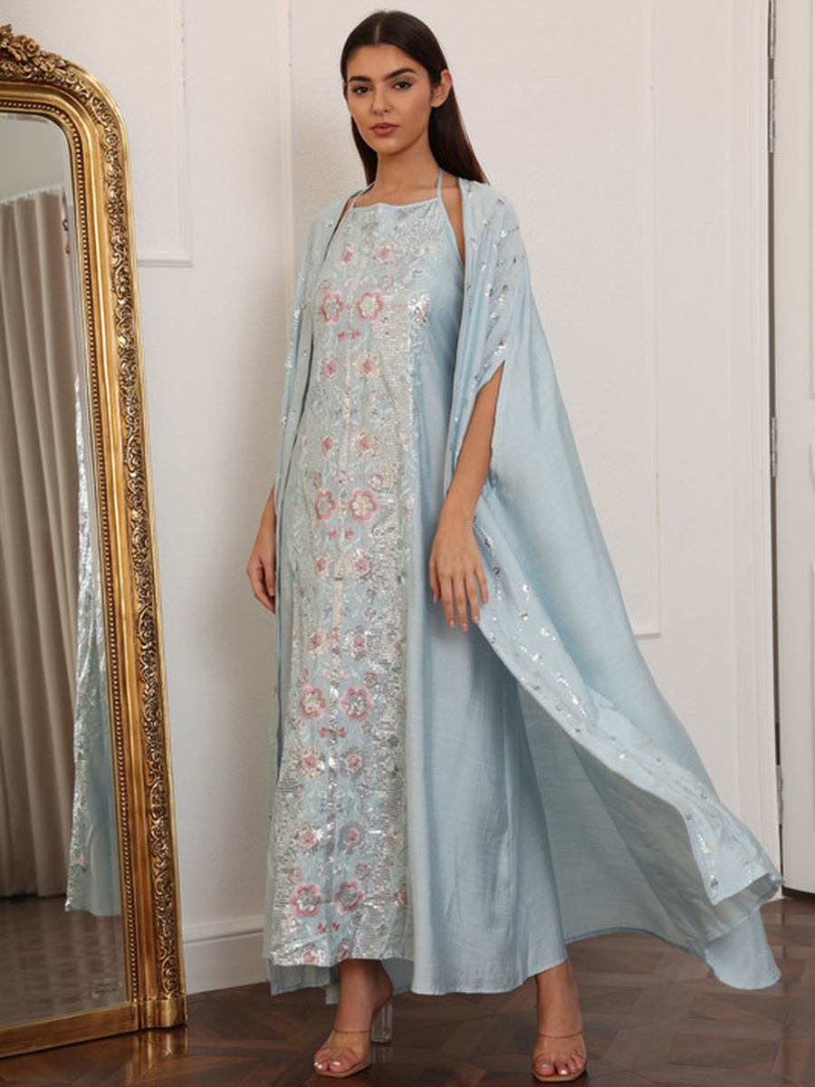 Najla Embellished Jalabiya with Halter Neck Dress
