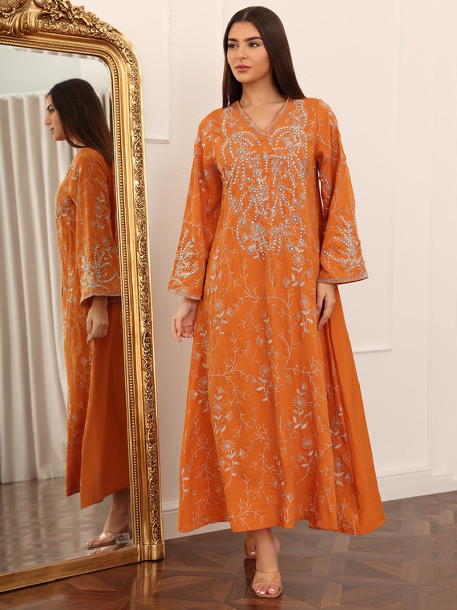 Lina Embroidered V Neck Jalabiya