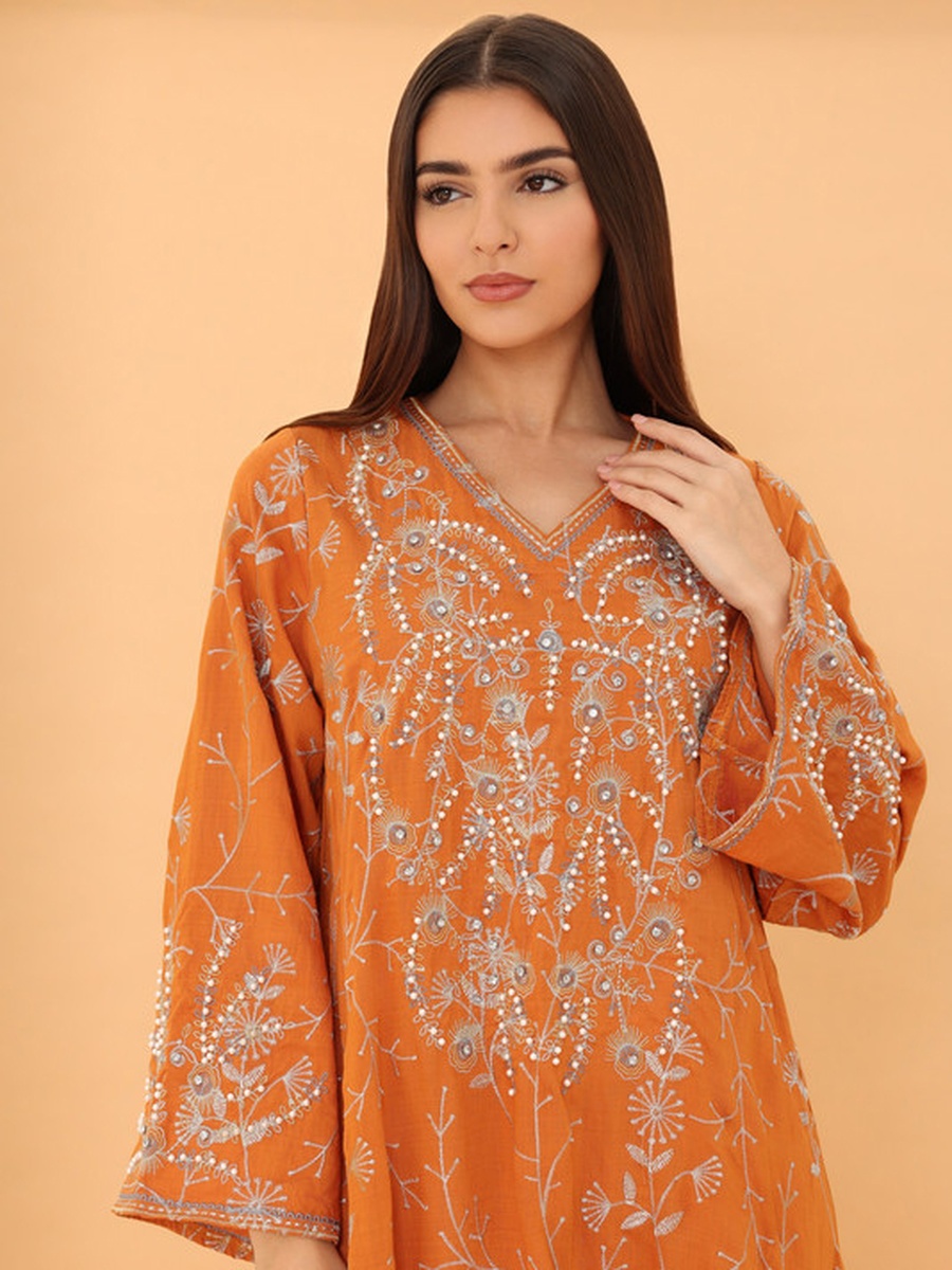 Lina Embroidered V Neck Jalabiya
