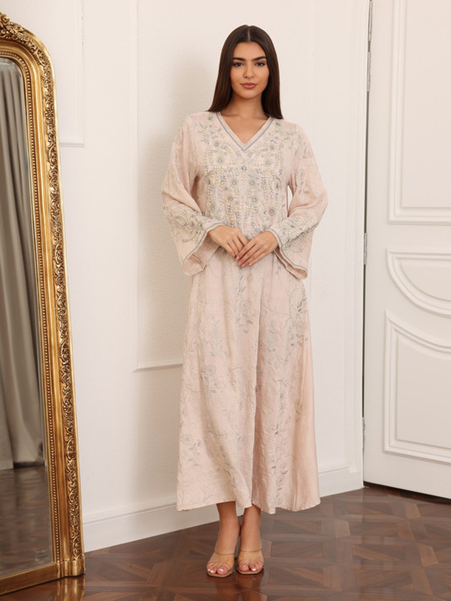 Lina Embroidered V Neck Jalabiya