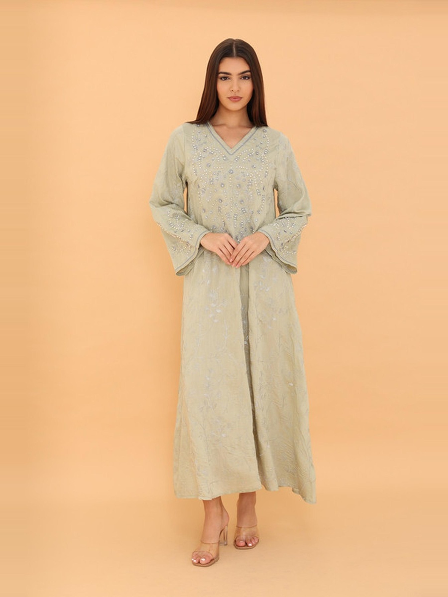 Lina Embroidered V Neck Jalabiya