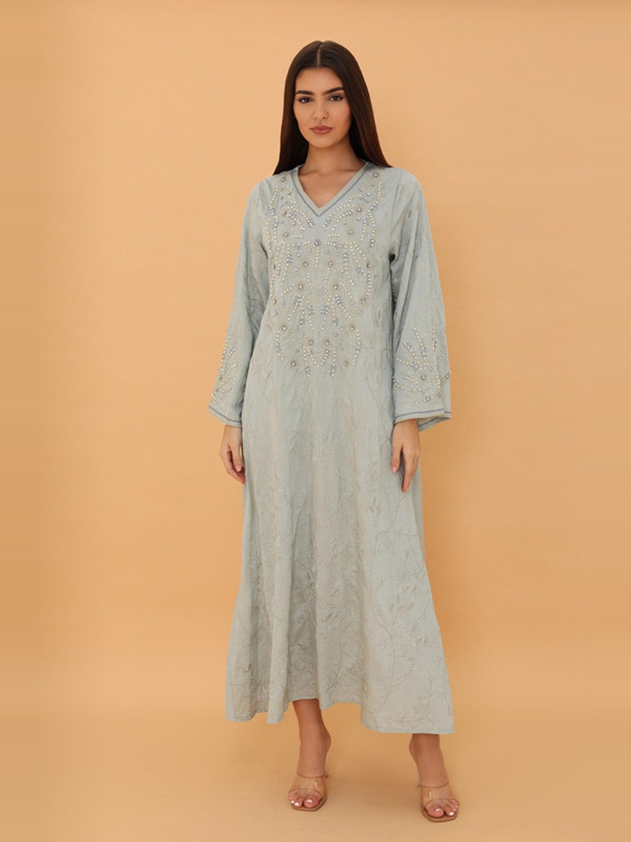 Lina Embroidered V Neck Jalabiya