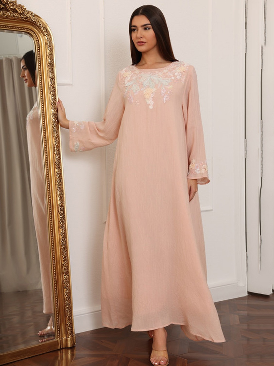 Basma Floral Embroidered Bell Sleeves Jalabiya