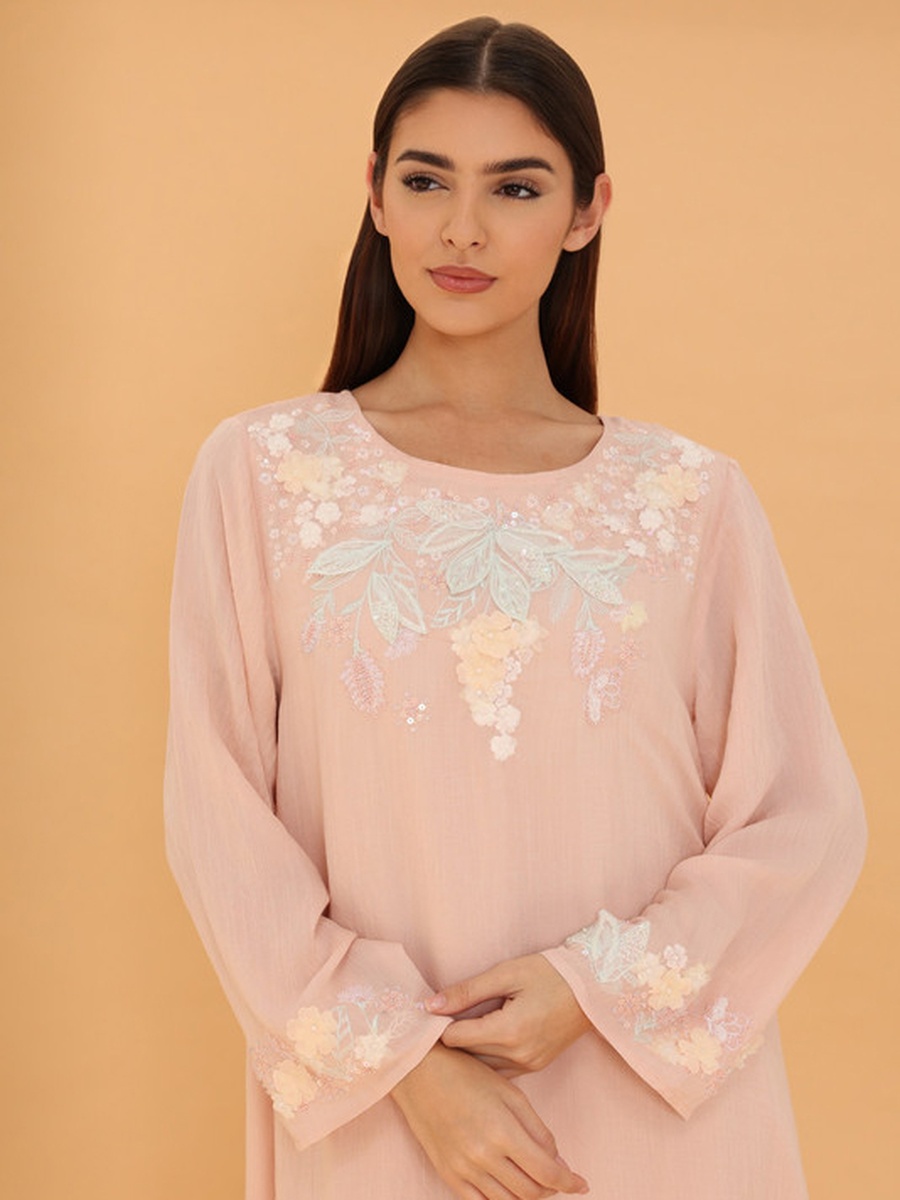 Basma Floral Embroidered Bell Sleeves Jalabiya