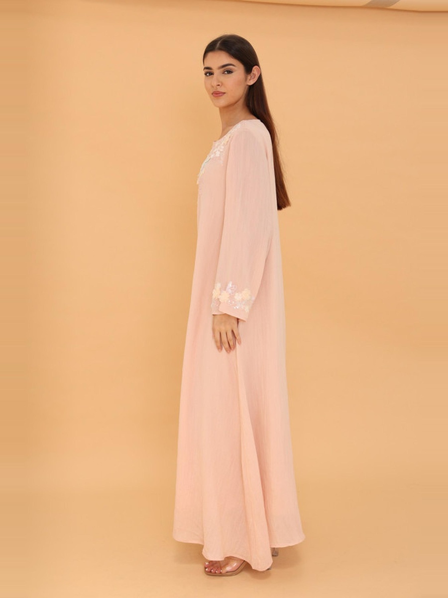 Basma Floral Embroidered Bell Sleeves Jalabiya