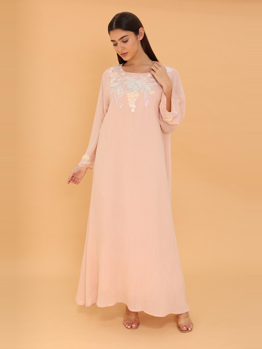 Basma Floral Embroidered Bell Sleeves Jalabiya