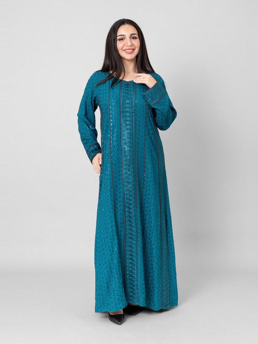 Anaqa Embroidered Jalabiya with Contrast Piping Detail