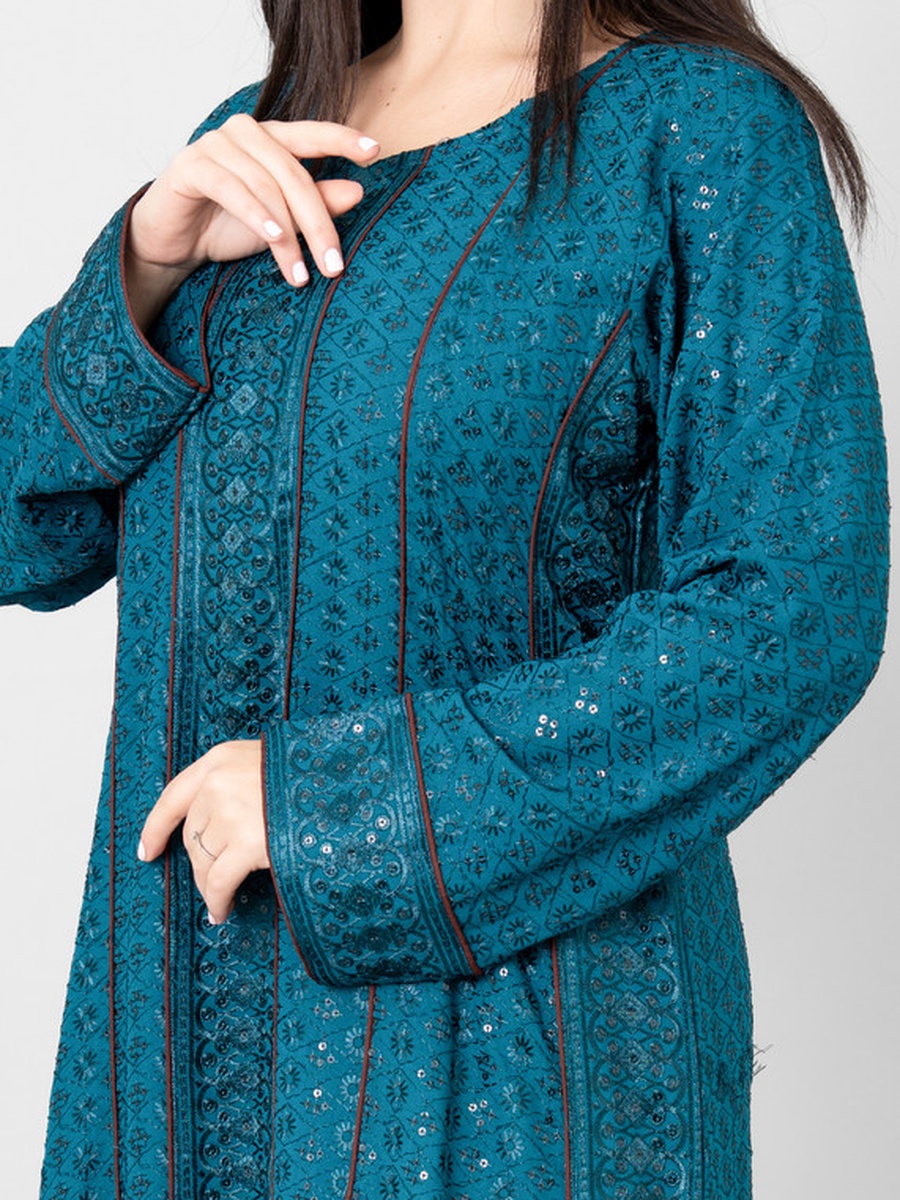 Anaqa Embroidered Jalabiya with Contrast Piping Detail