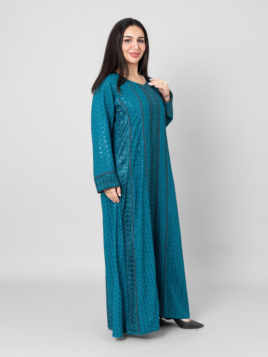 Anaqa Embroidered Jalabiya with Contrast Piping Detail