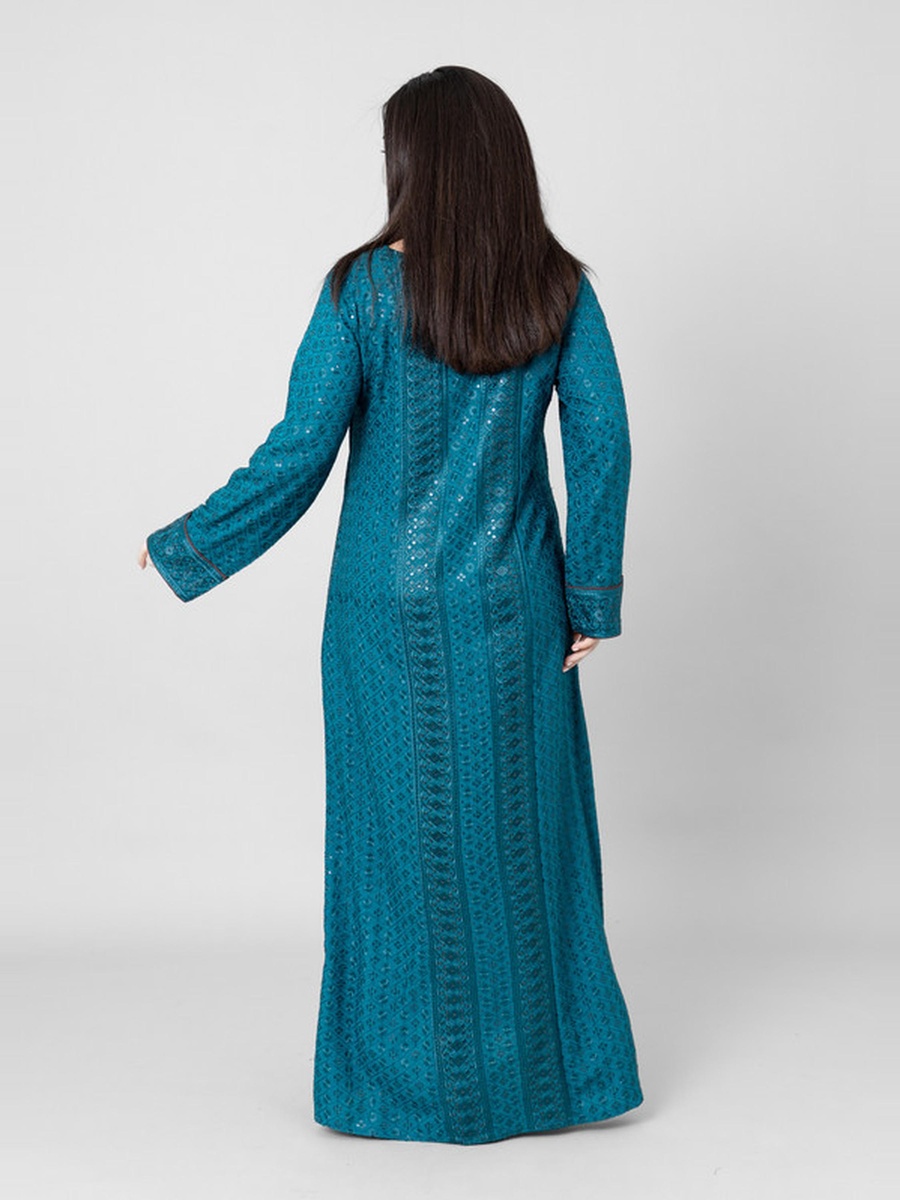 Anaqa Embroidered Jalabiya with Contrast Piping Detail