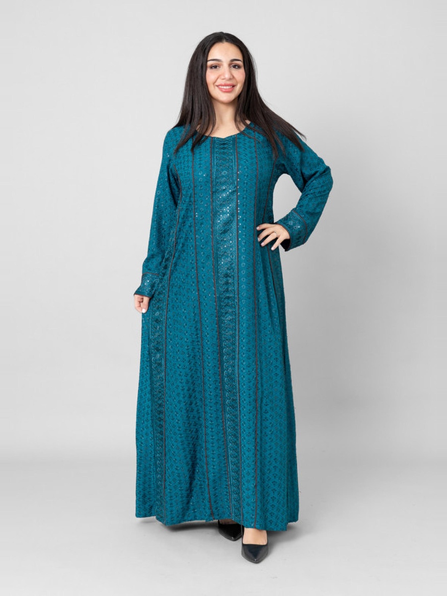 Anaqa Embroidered Jalabiya with Contrast Piping Detail