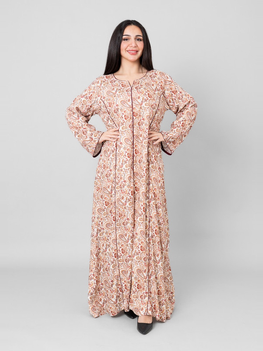 Layali Paisley Print Notch Neck Jalabiya
