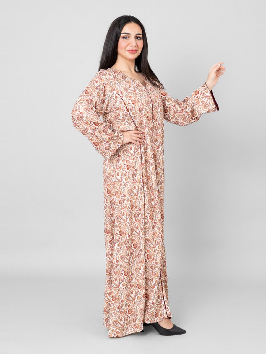 Layali Paisley Print Notch Neck Jalabiya
