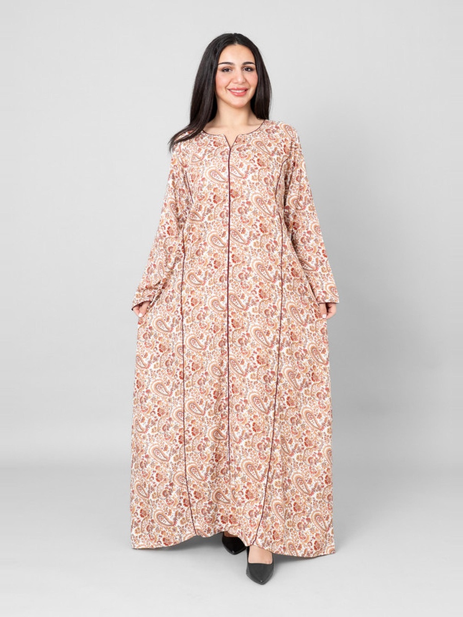 Layali Paisley Print Notch Neck Jalabiya