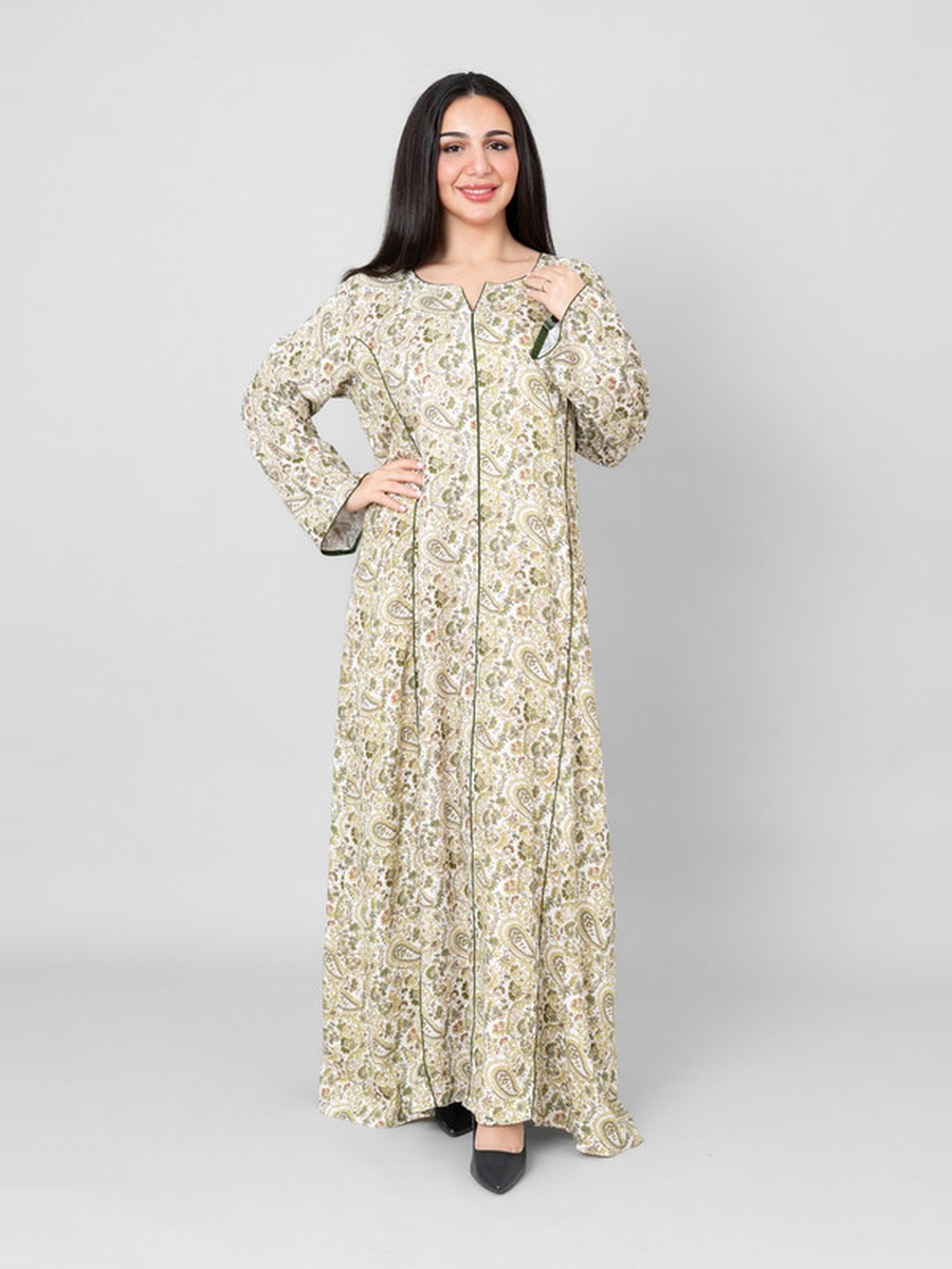 Layali Paisley Print Notch Neck Jalabiya