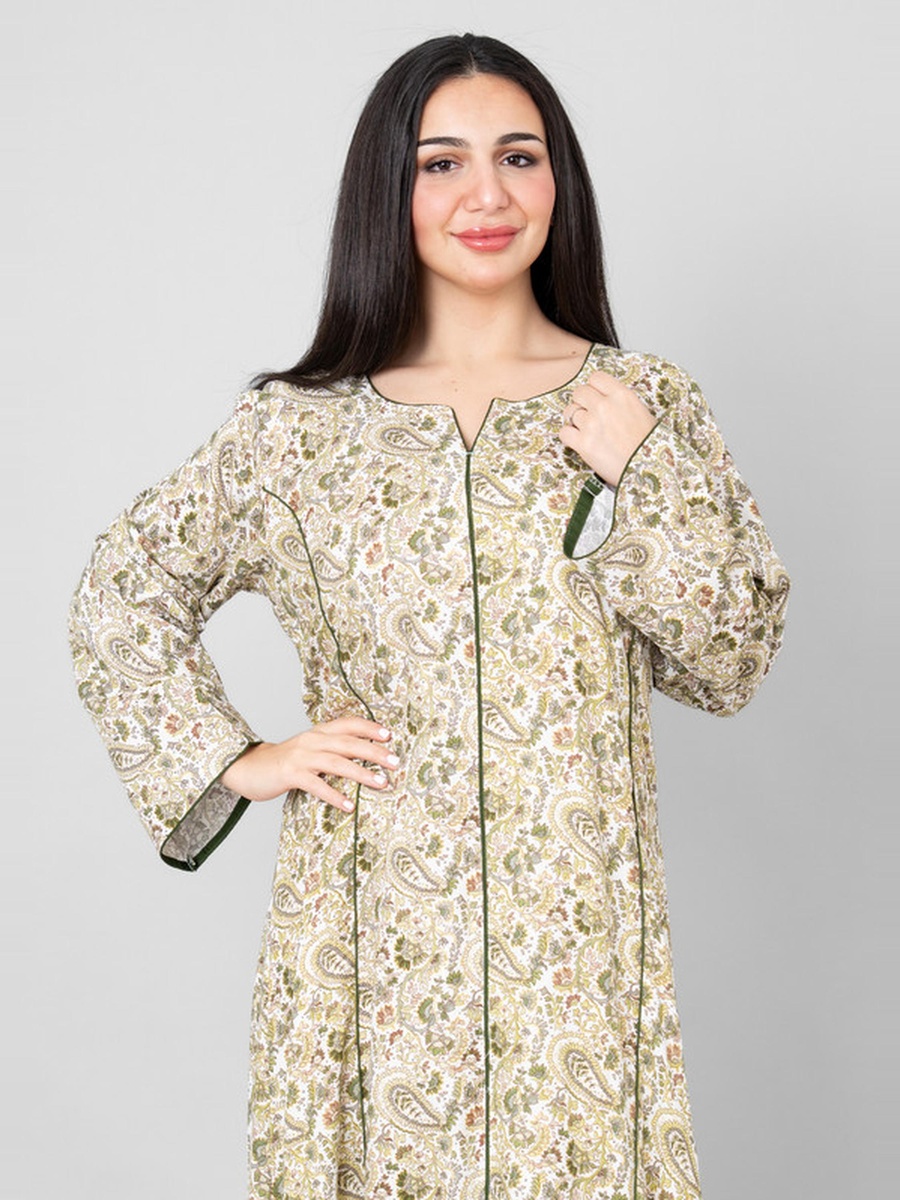 Layali Paisley Print Notch Neck Jalabiya