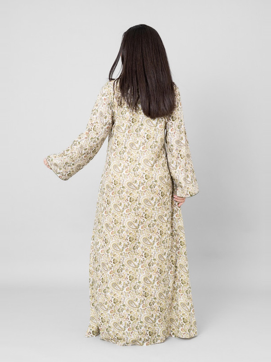 Layali Paisley Print Notch Neck Jalabiya