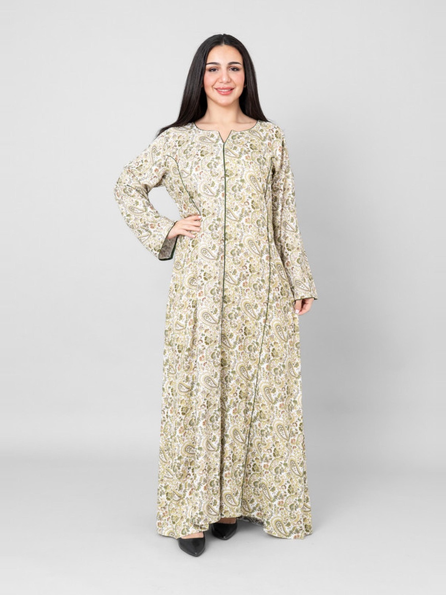 Layali Paisley Print Notch Neck Jalabiya