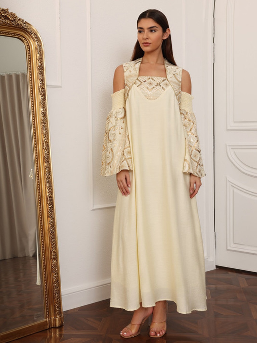 Noura Embellished Cold-Shoulder Sleeves Jalabiya