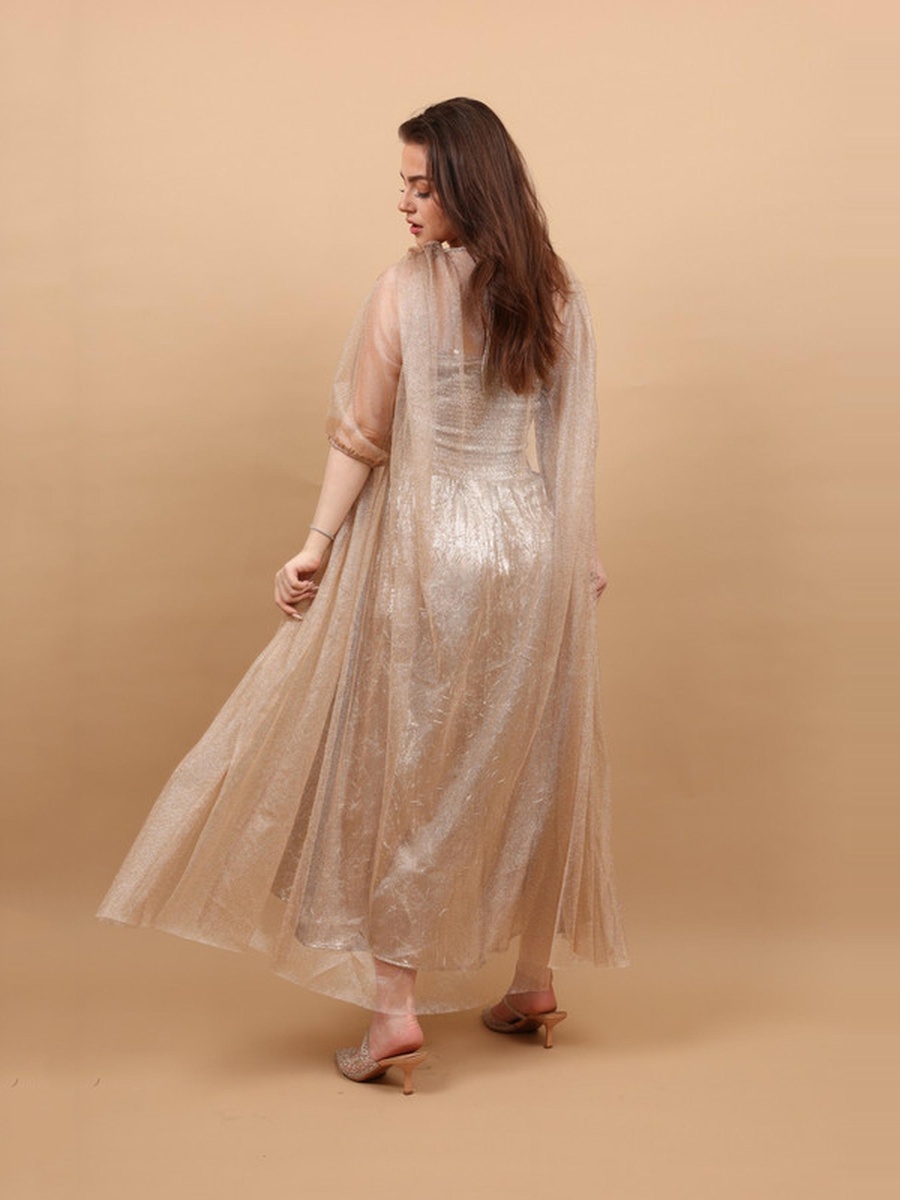 Royal Mist Embellished Halter Neck Jalabiya with Kimono