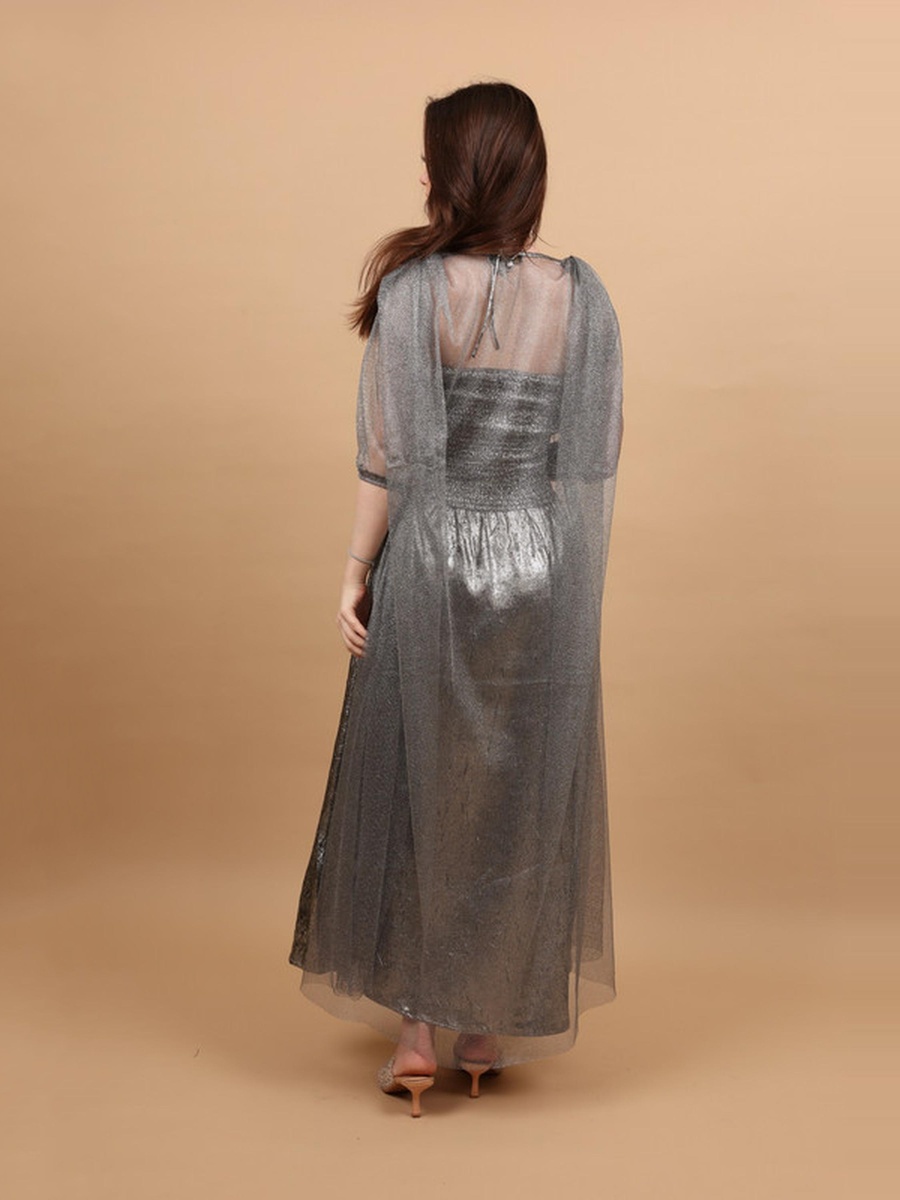 Royal Mist Embellished Halter Neck Jalabiya with Kimono