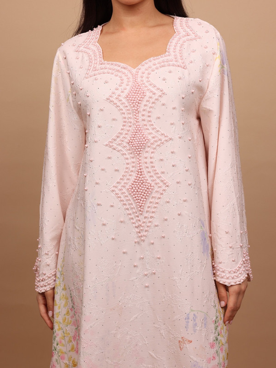 Zaria Floral Embroidered Scallop Neck Jalabiya