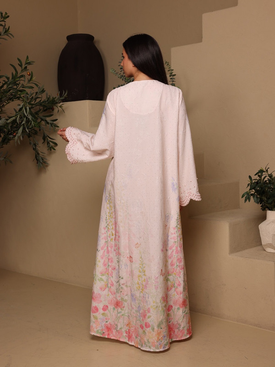 Zaria Floral Embroidered Scallop Neck Jalabiya