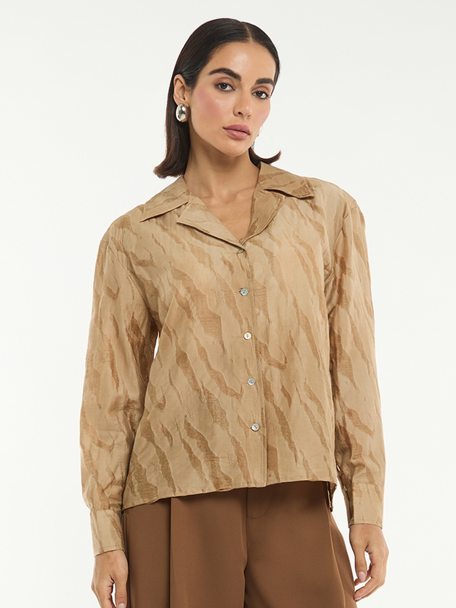 Jaquard Satin Long Sleeves Shirt
