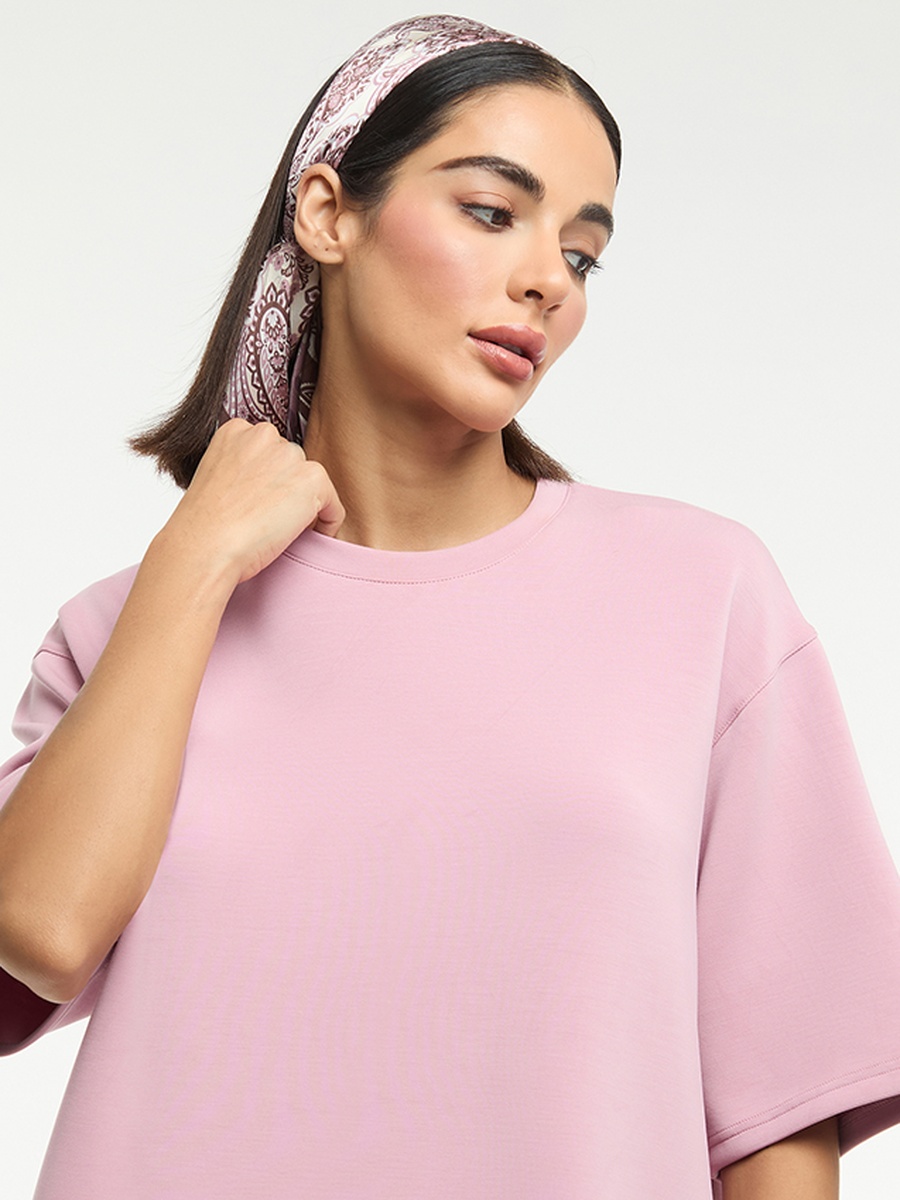 Crew Neck Oversized Modal Scuba T-Shirt with Short Sleeves 