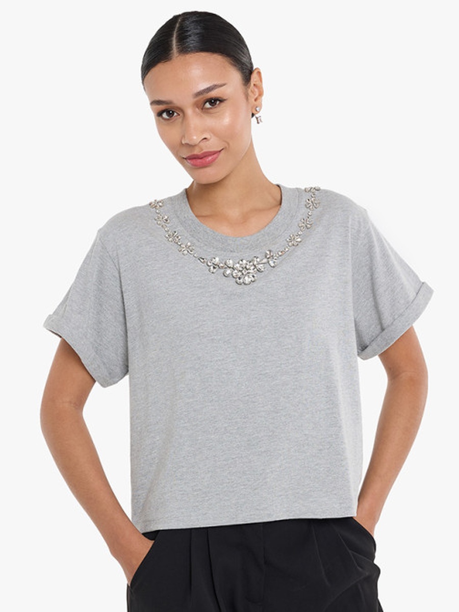 Rhinestone Embellished Crop T-Shirt